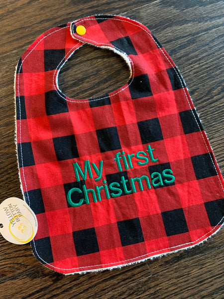 My First Christmas Plaid Bib