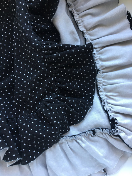 Black & White dot Organic Knit Ruffle Blanket - Lightweight