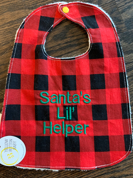 Santa’s lil’ helper Plaid Bib
